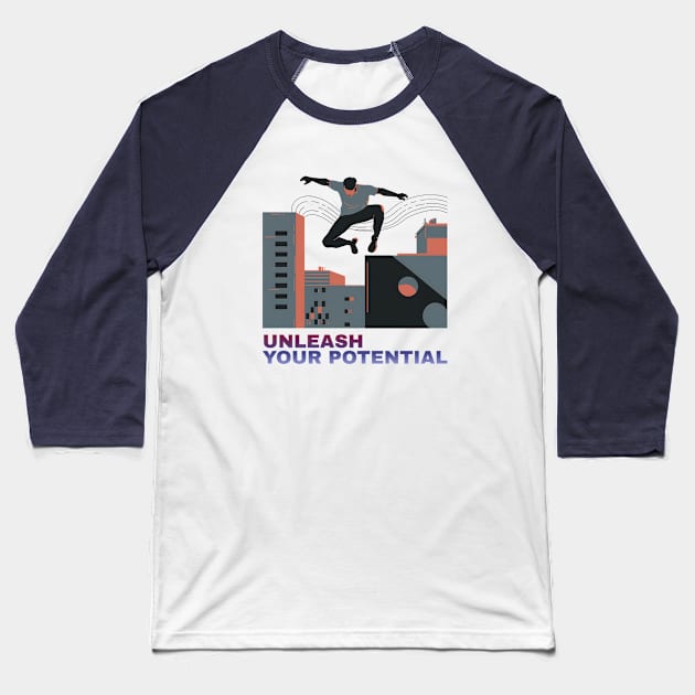 Parkour Potential Unleashed - Aesthetic Guy Doing Parkour Illustration Baseball T-Shirt by Tecnofa